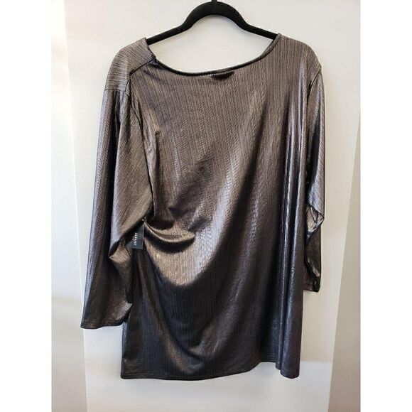 Plus Size Silver Metallic Night-Out Blouse Top 1X - Picture 3 of 6